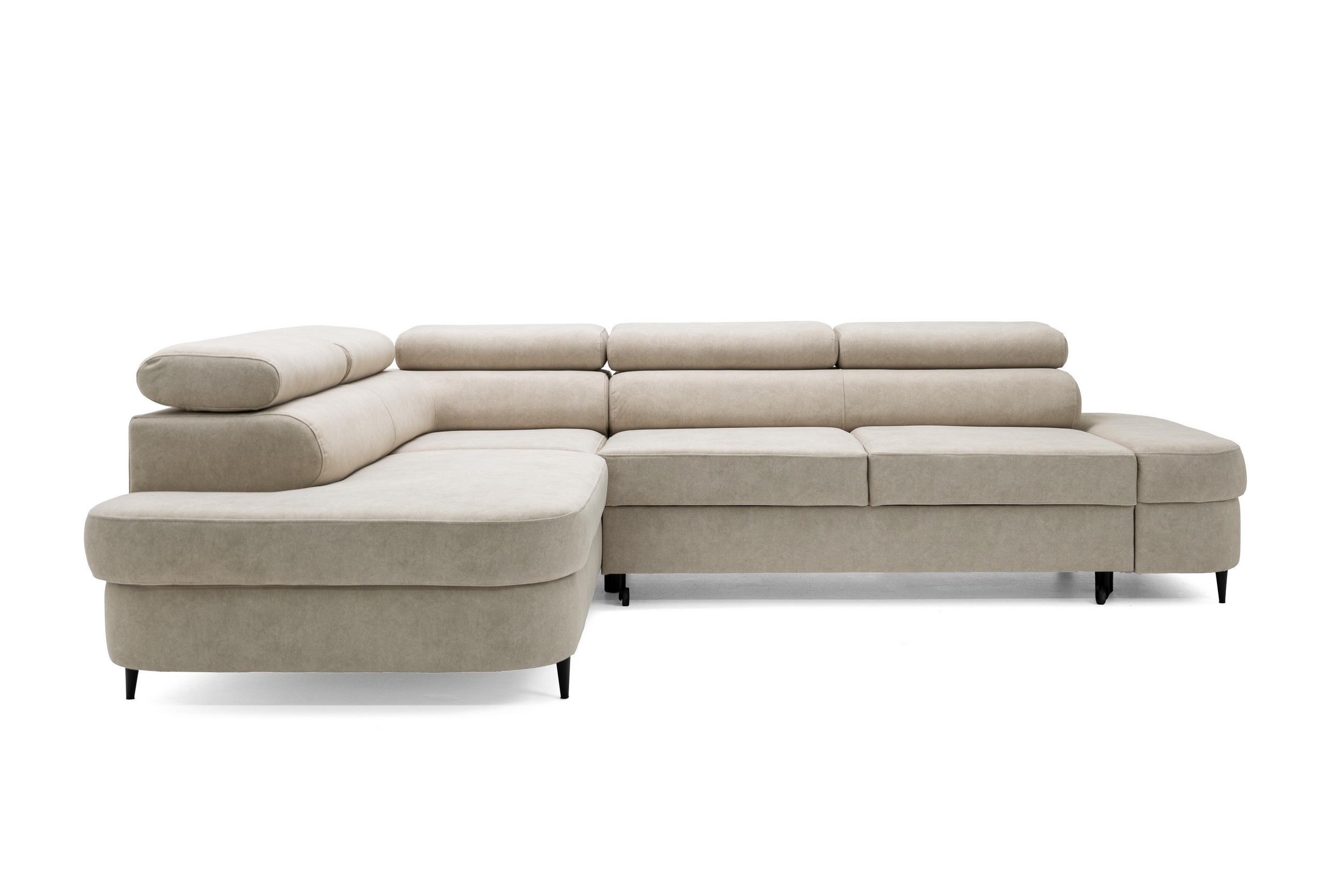 ECKSOFA PRIAM L Links mit Schlaffunktion 125x195 Velours Beige - Beige/Schwarz, Holz/Textil (203/275cm) - Muffo