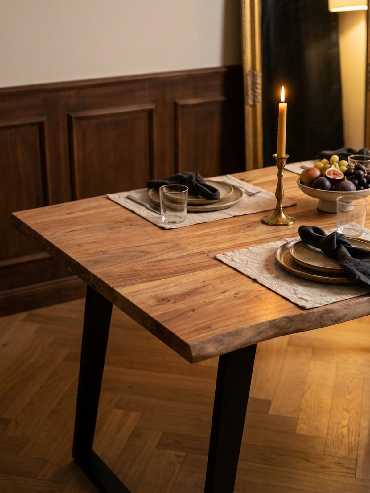 ESSTISCH Massivholz Baumkante Metall U-Gestell Handgefertigt ATOLL, Goldbraun-Schwarz 200x100x76 cm - Schwarz/Braun, Holz/Metall (100/200/76cm) - KADIMA DESIGN