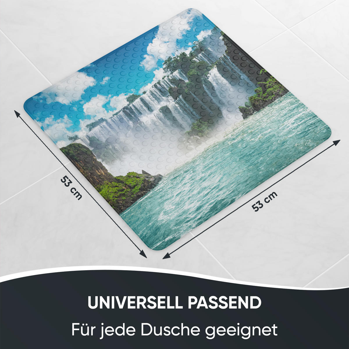 BADEMATTE Wasserfall - Blau, Kunststoff (53/53cm) - Sanilo