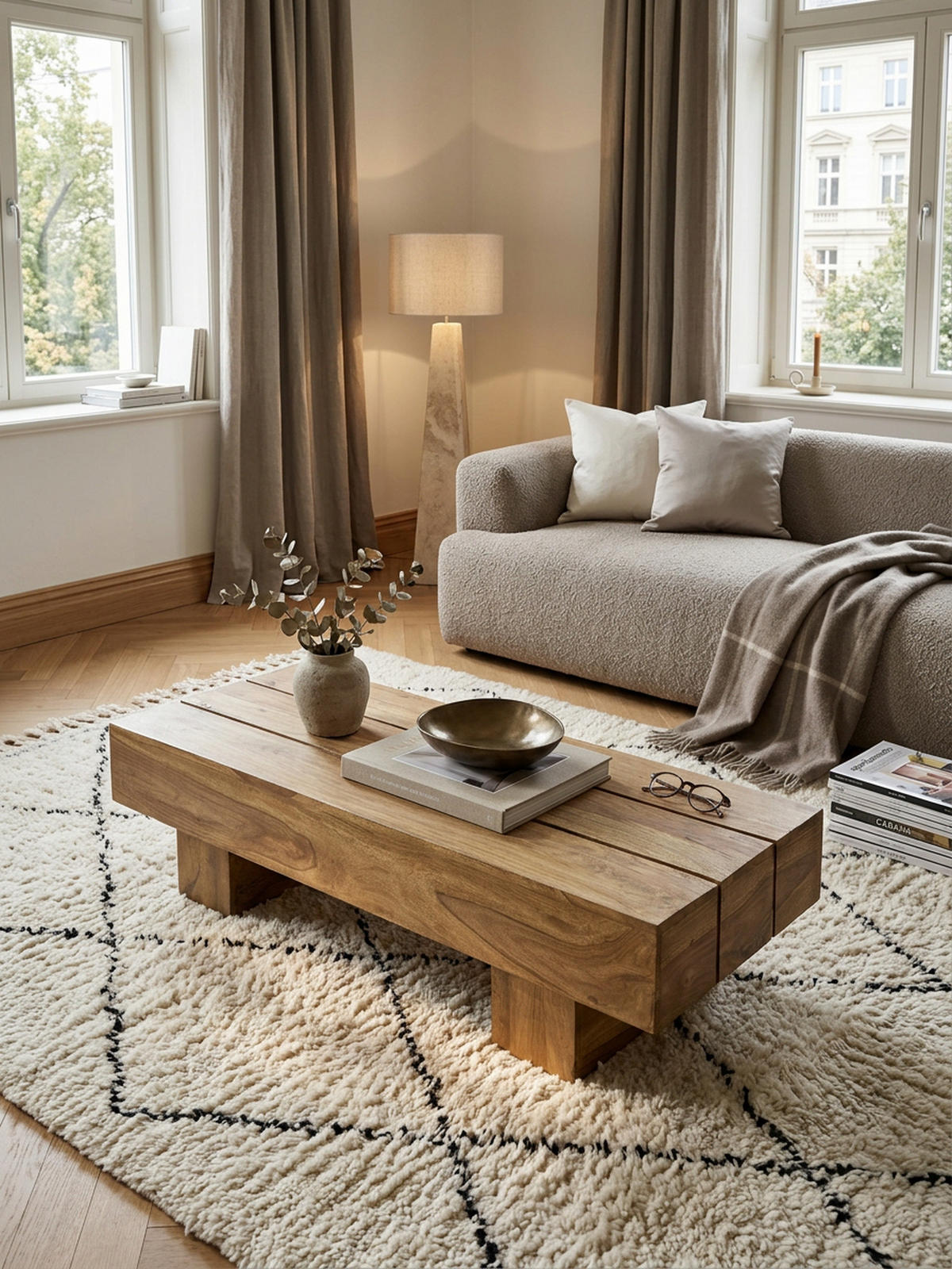 COUCHTISCH aus Massivholz, handgefertigt, pflegeleicht, aus Akazienholz und Edelholz, Beige 120x45x30 cm - Beige, Holz (45/120/30cm) - KADIMA DESIGN