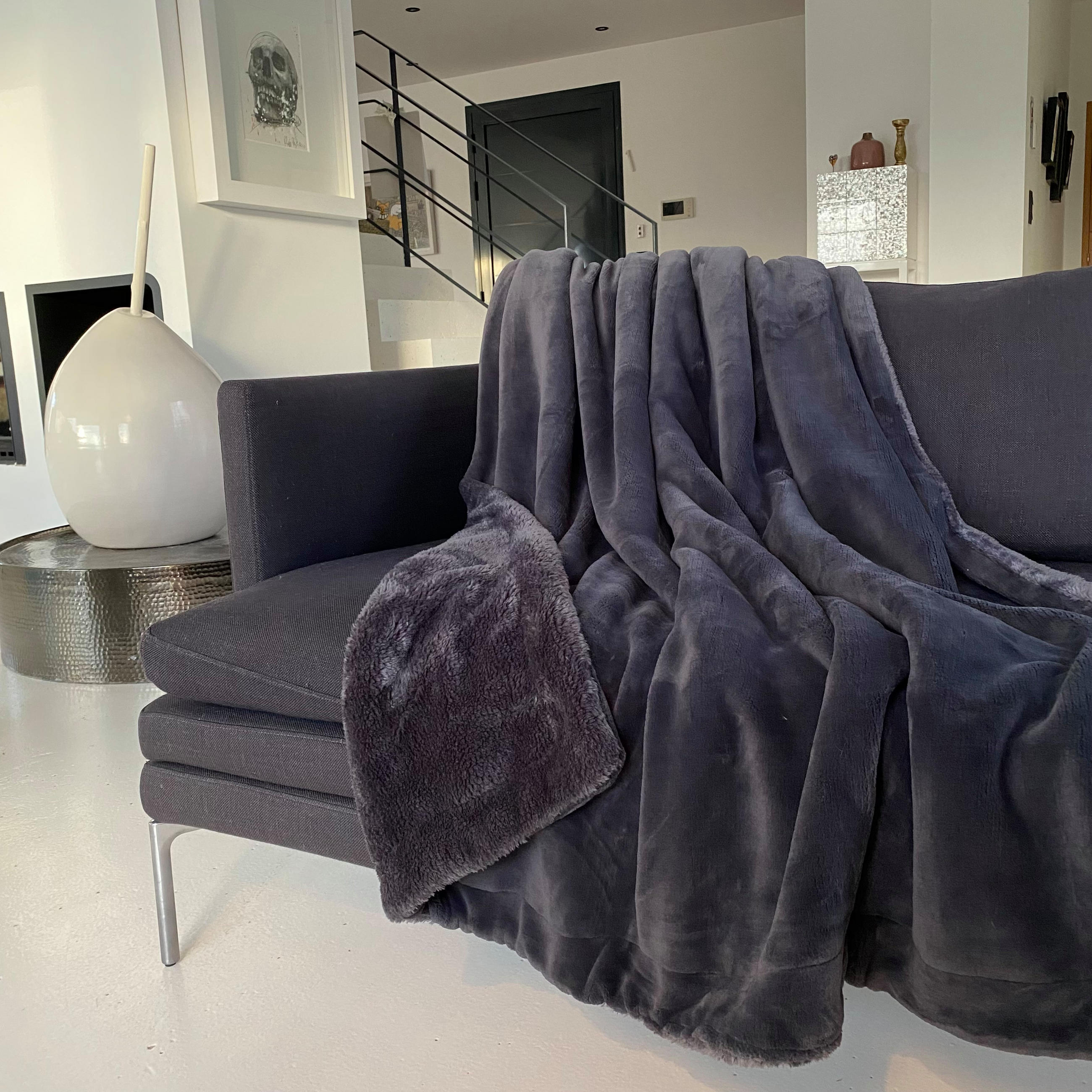 FLEECE-DECKE Cozy 130x170 Anthrazit - Anthrazit, Textil (130/170cm) - LE COMPTOIR DE LA PLAGE