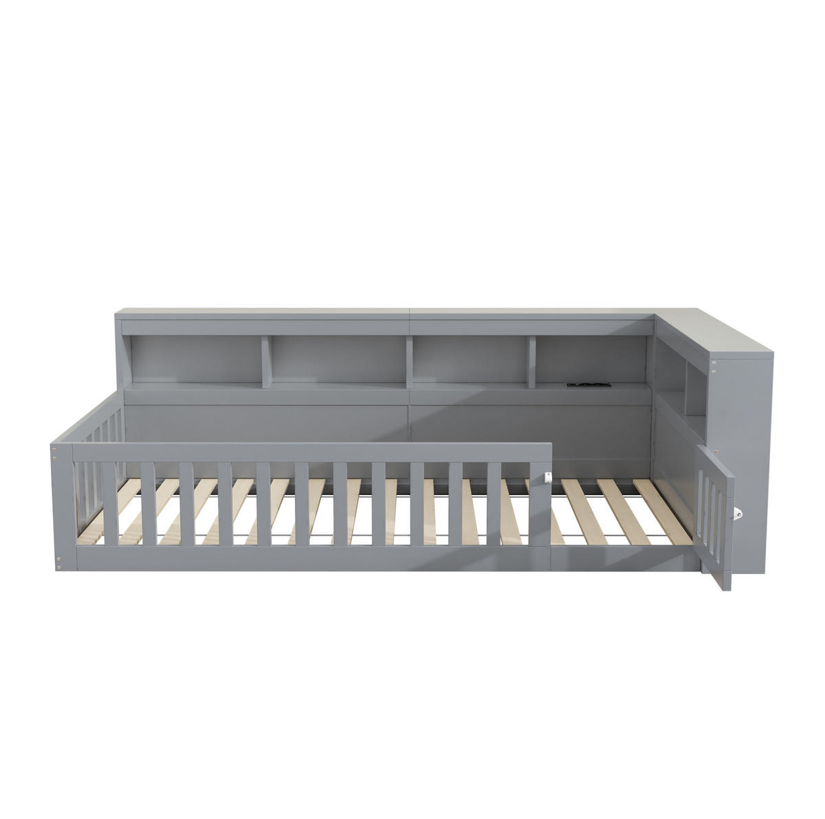 POLSTERBETT 90/200 cm Grau mit Stauraum, Lattenrost, Steckdose und USB - Grau, Holzwerkstoff (90/200cm) - Flora Grace