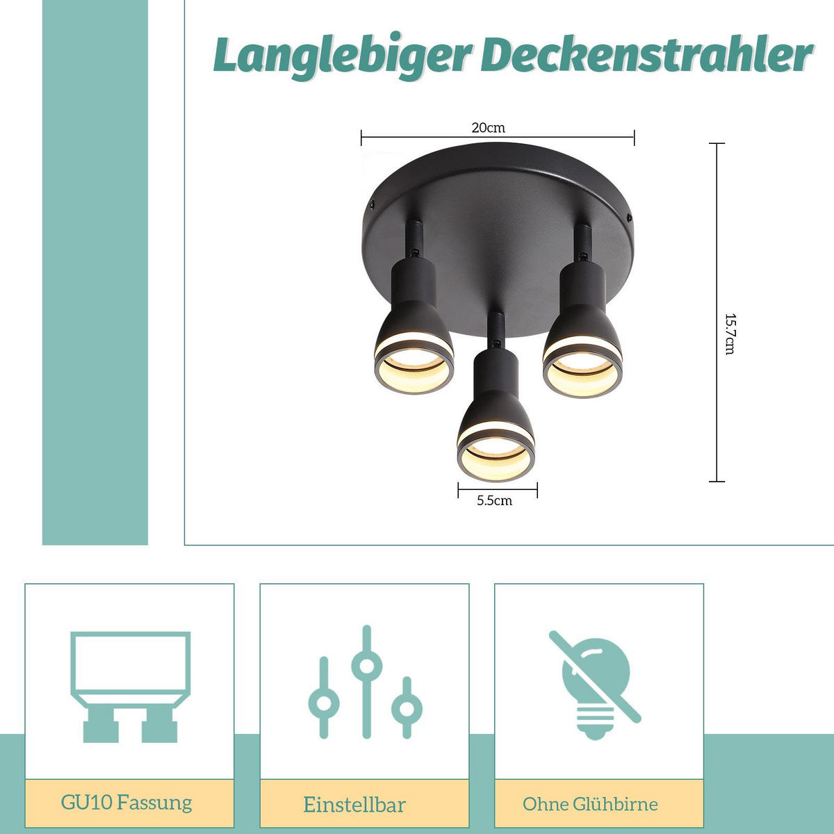 STRAHLER Delmenhorst 3-flammig 20/20/15.7 cm - Schwarz, Metall (20/20/15.7cm) - Nettlife