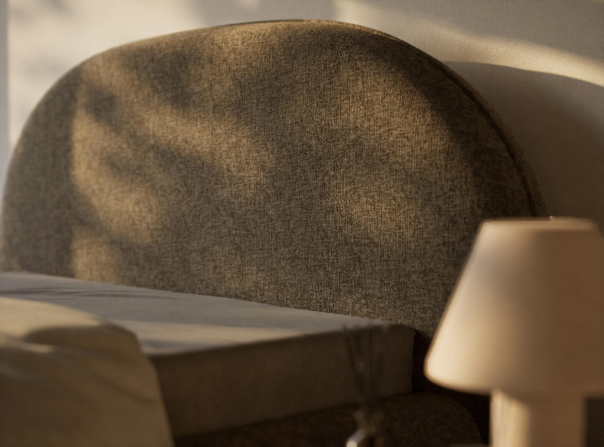 POLSTERBETT Koji Braun 180/200 cm im Chenille-Stoff - Schwarz/Naturfarben, Holz/Holzwerkstoff (180/200cm) - Maison de Reve