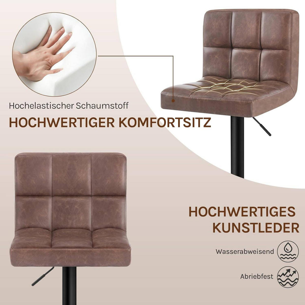 BARHOCKER 1er Set, Kunstleder in Antiklederoptik, Stahl - Dunkelbraun, Metall (44/114/39cm) - Woltu