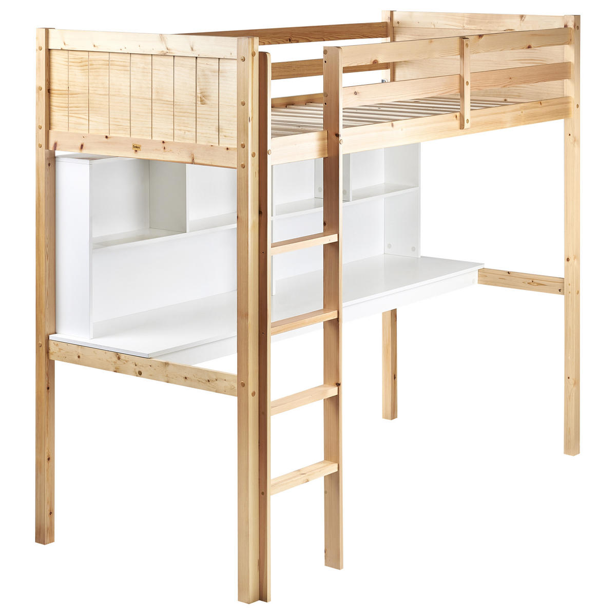 HOCHBETT MIT SCHREIBTISCH 90x200 cm Heller Holzfarbton Foucamont - Hellbraun, Holz (90/200cm) - Beliani