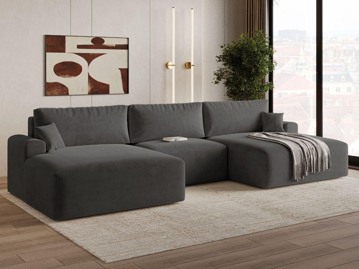 ECKSOFA U Serene Dunkelgrau - Dunkelgrau, Holz/Textil (391/145cm) - Graingold