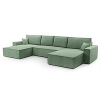 WOHNLANDSCHAFT Cedria Salbeigrün 389/145/85 cm mit Schlaffunktion - Schwarz/Grün, Kunststoff/Textil (389/85/145cm) - AX Living