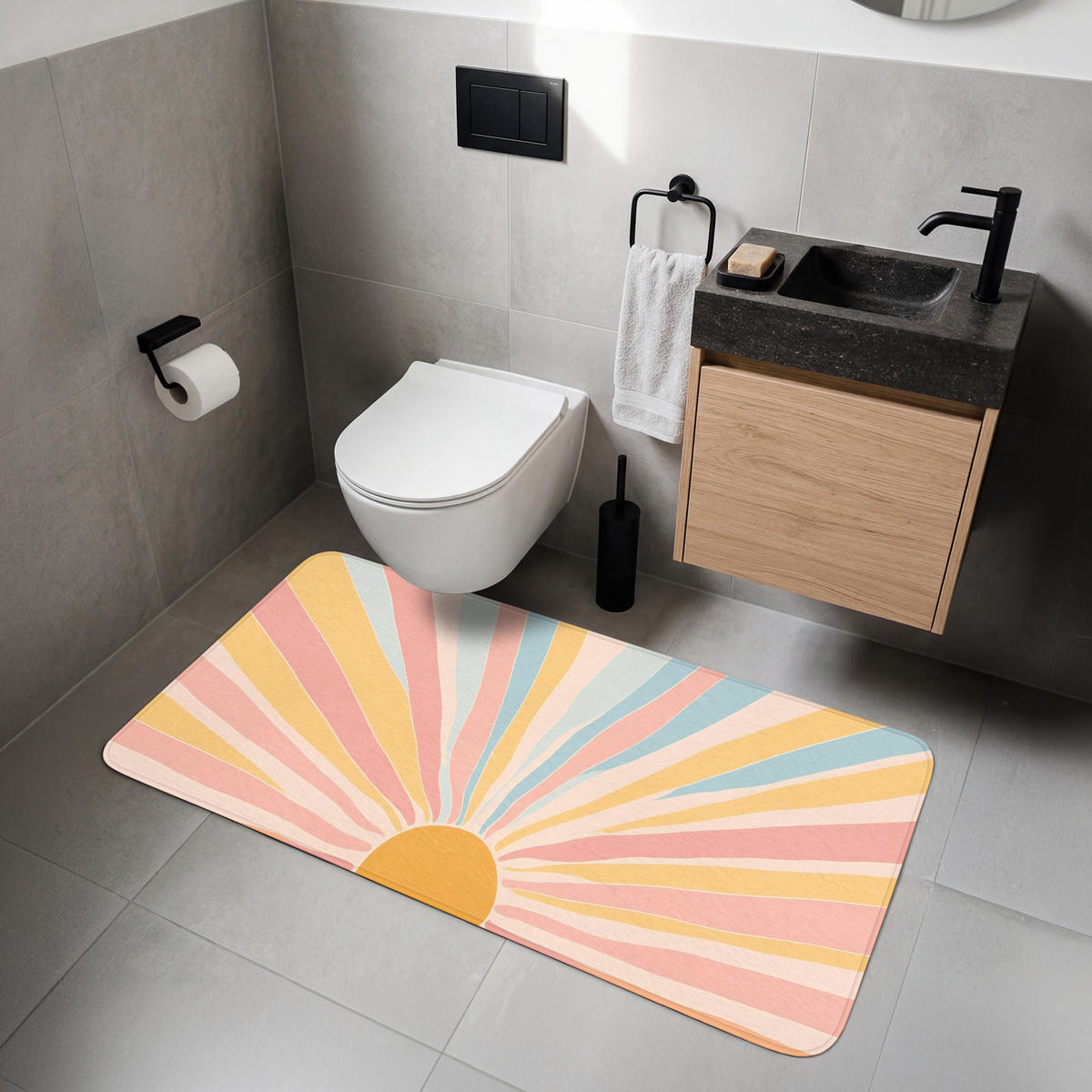 WC PŘEDLOŽKA Ilustrace - Slunce - Pastelové barvy 120x60 cm - pastelově modrá, textil/plast (120/1cm) - OnlyWow