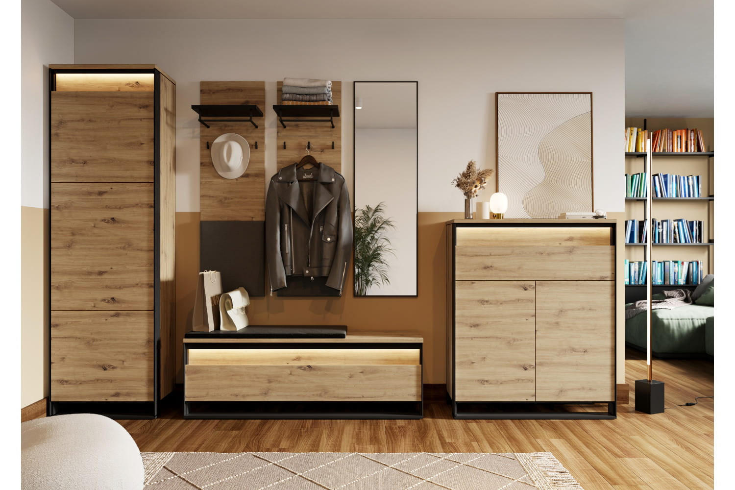 GARDEROBE Quant 4 - Schwarz/Eiche Artisan, Holzwerkstoff (287/249/40cm) - Meblini