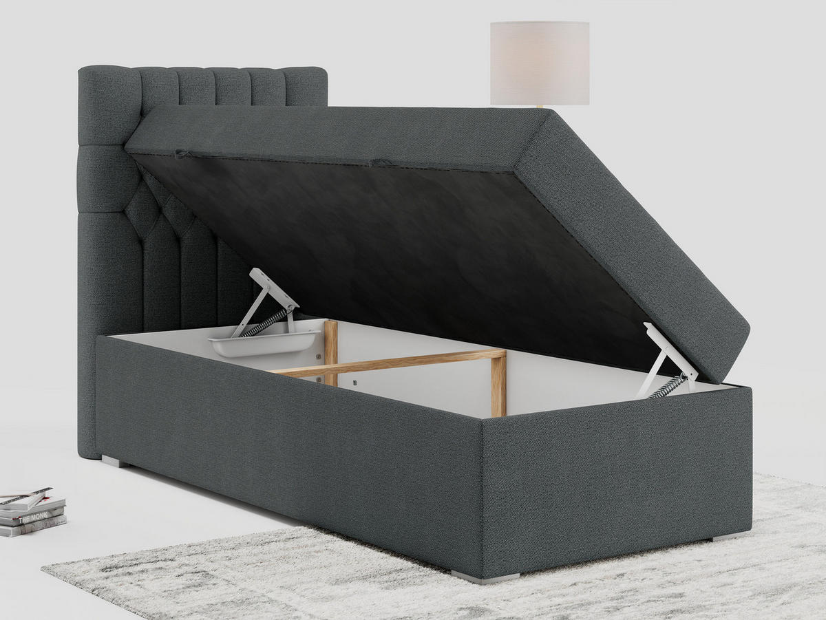 BOXBETT PERA 90/200 Dunkelgrau Struktur - H3 - Links Seite - Dunkelgrau, Holz/Textil (90/200cm) - MKS