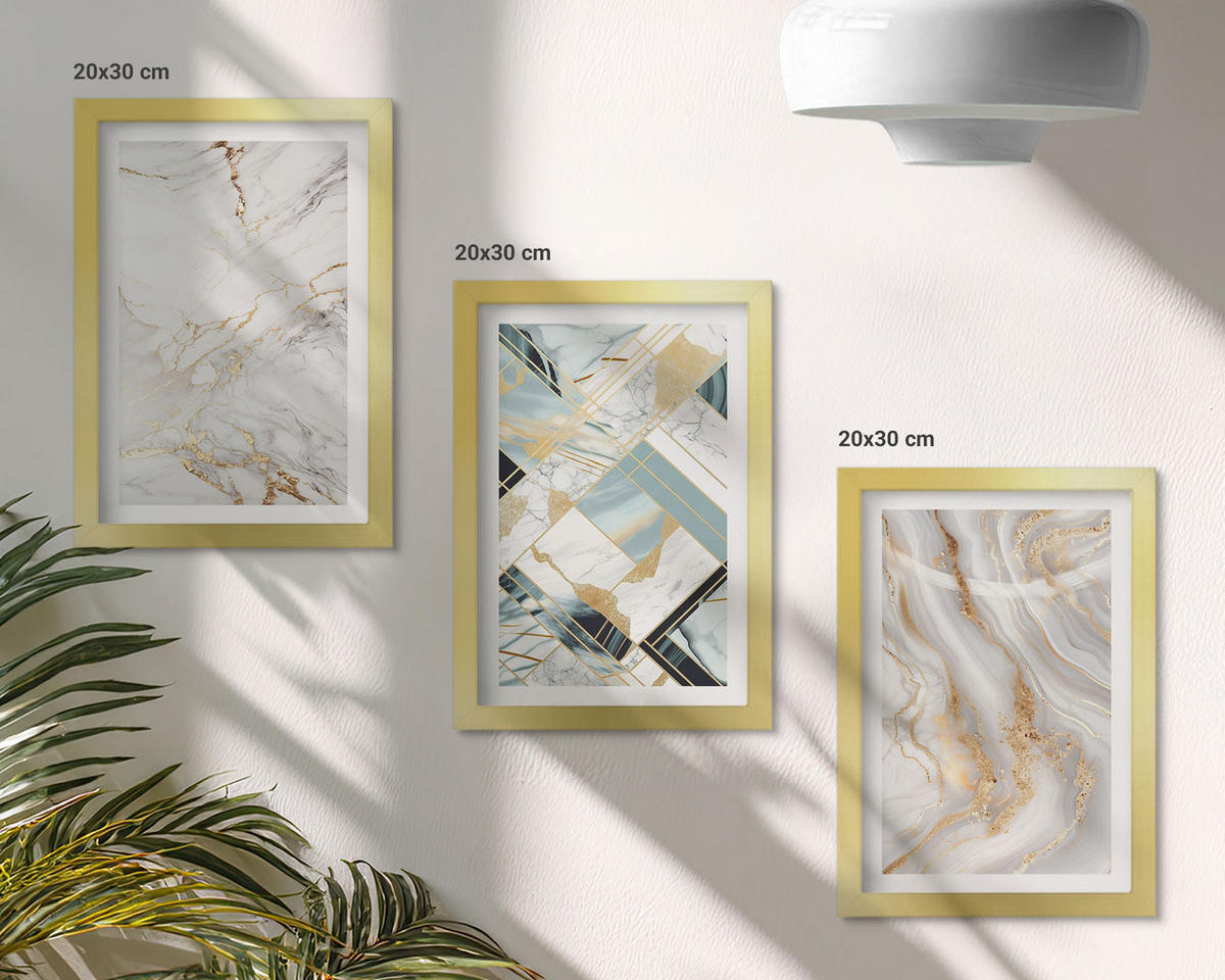 BILDER SET 3er Set - 20x30 cm Goldrahmen - Elegante Marmormuster - Goldfarben, Kunststoff (20/30cm) - TULUP