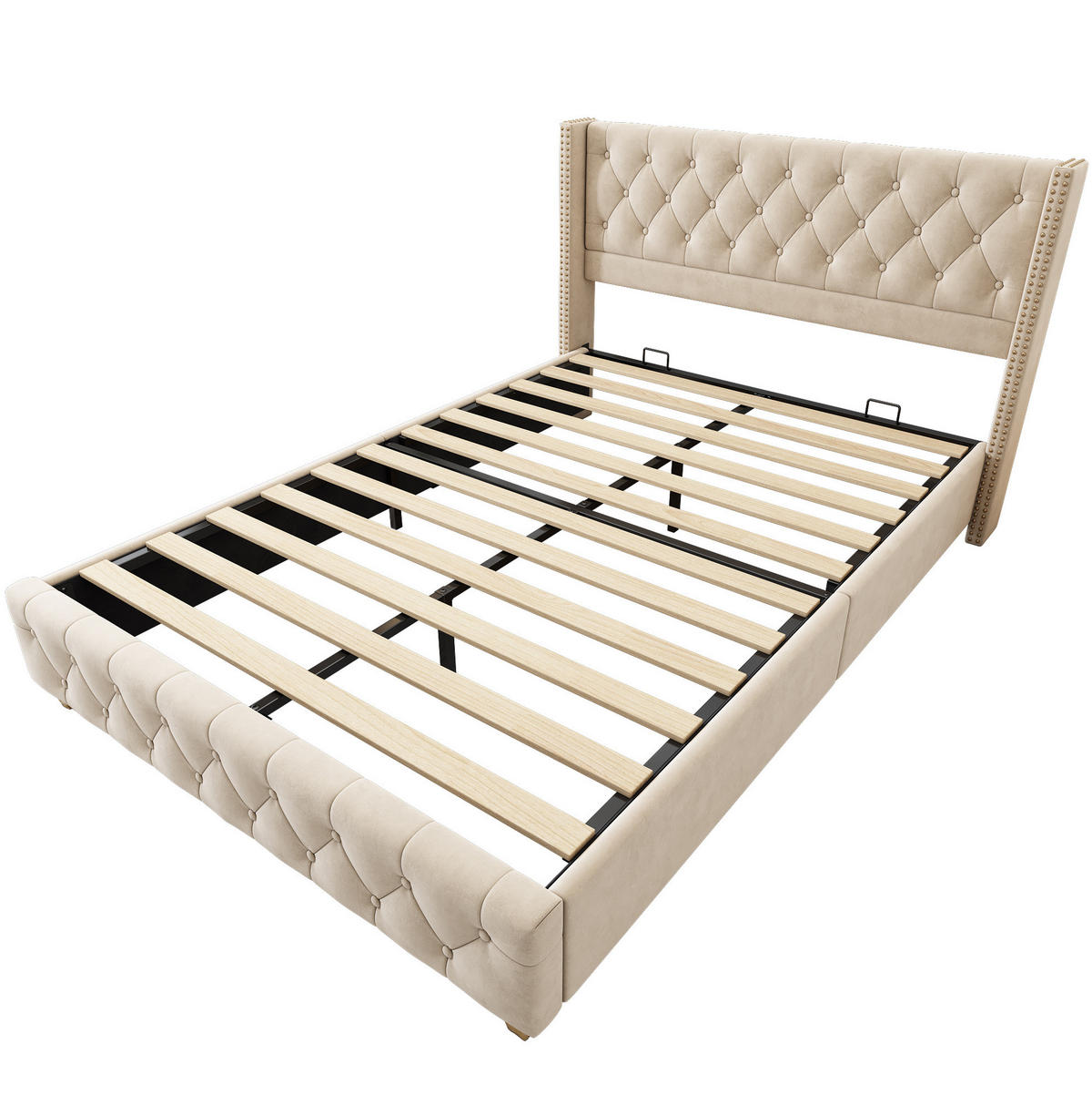POLSTERBETT 160/200 cm hellbeige aus Samt mit Lattenrost - Beige, Textil (160/200cm) - OKMYHOME