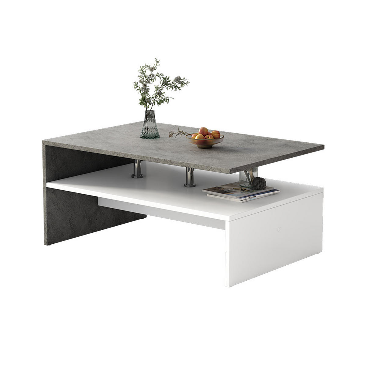 COUCHTISCH Mike Beton 90 x 60 cm - Weiß/Grau, Holzwerkstoff (60/90/42cm) - Vicco