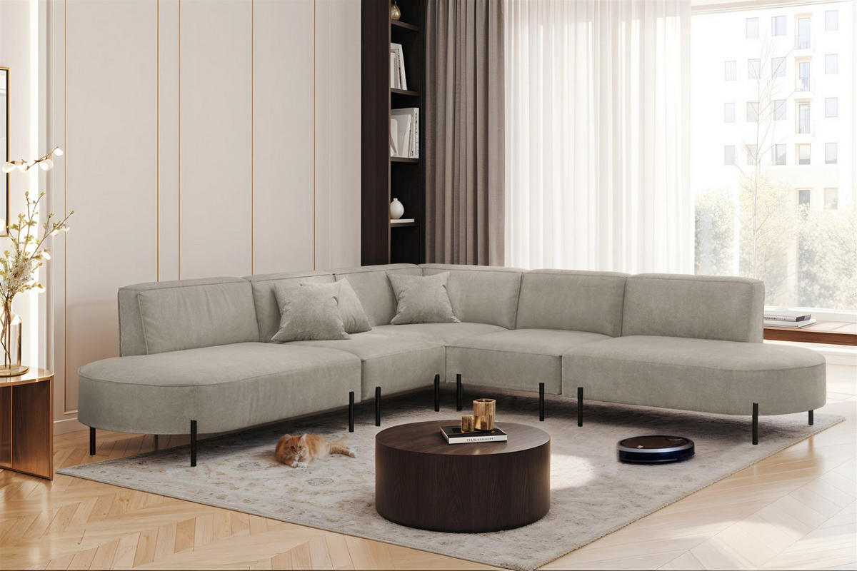 ECKSOFA Valencia - Hellgrau, Holzwerkstoff/Textil (303/303cm) - Fun Möbel