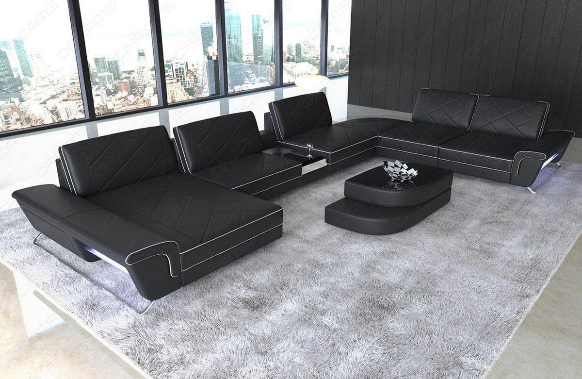 WOHNLANDSCHAFT Bari XXL - Schwarz/Weiß, Leder (456/89/329cm) - Sofa Dreams