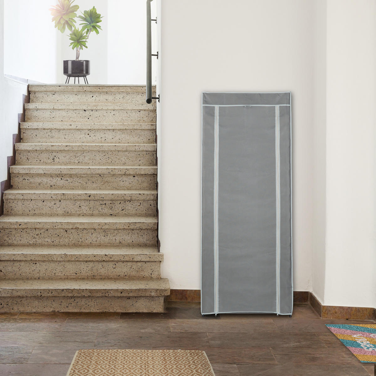 SCHUHSCHRANK - Grau, Kunststoff/Textil (60/150/30cm) - Relaxdays