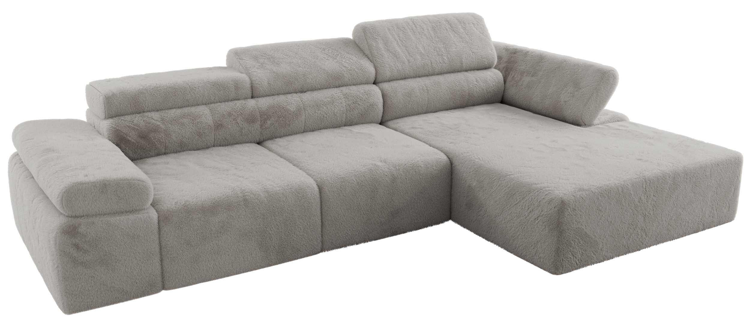 ECKSOFA RILASSO L Hellgrau Plüsch - rechts - Hellgrau/Schwarz, Kunststoff/Textil (174/296cm) - MKS