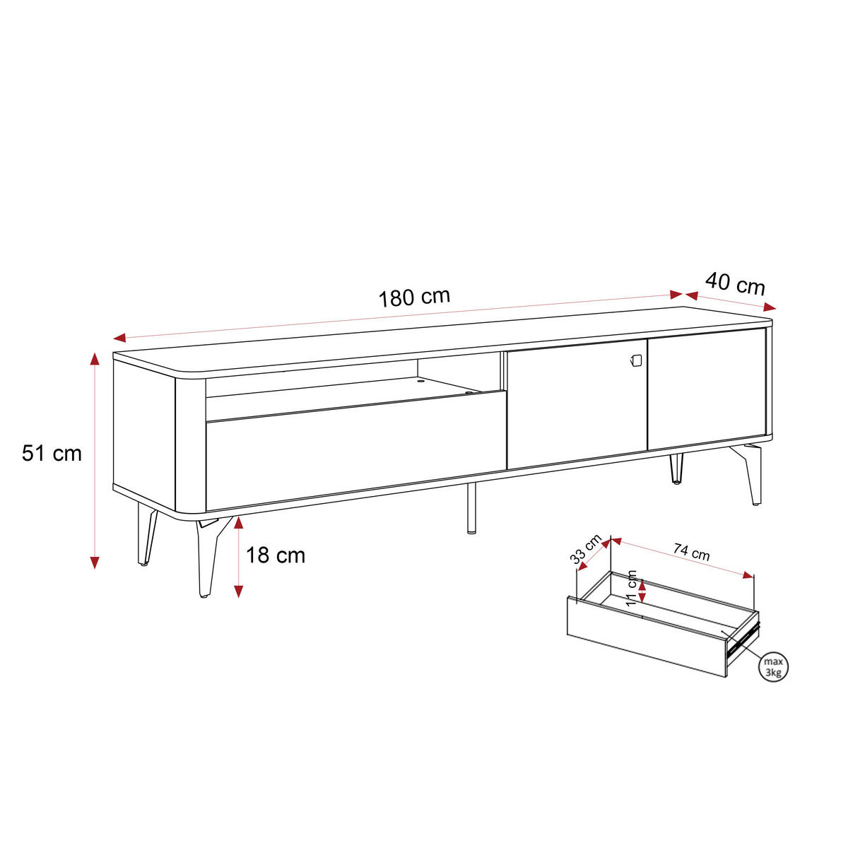 TV-LOWBOARD BELLAGIO stehend, 180 cm Kaschmir/Nussbaum - Kaschmir/Schwarz, Holzwerkstoff/Metall (180/51/40cm) - Idohome