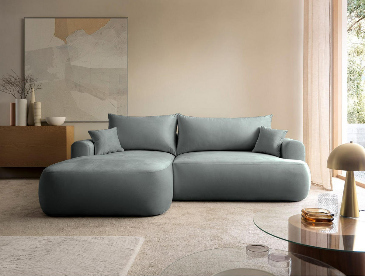 ECKSOFA Ovo Grau mit wasserabweisendem Samtbezug - Schwarz/Grau, Kunststoff/Textil (260/165cm) - Selsey