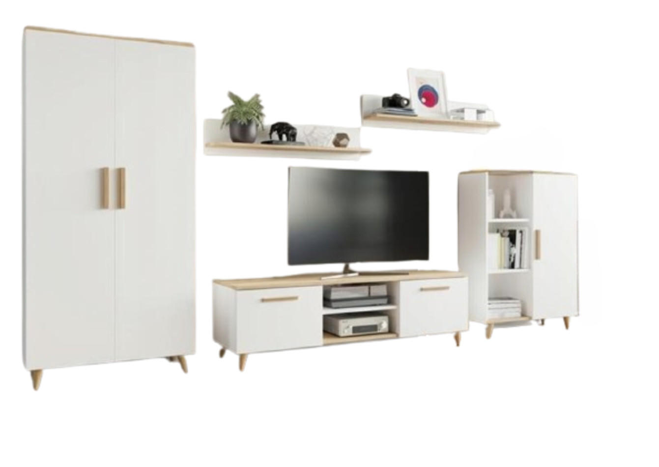 WOHNWAND NORD Weiß-Artisan Eiche 5-teilig - Multicolor, Holzwerkstoff (150/47/40cm) - Matkam Möbel