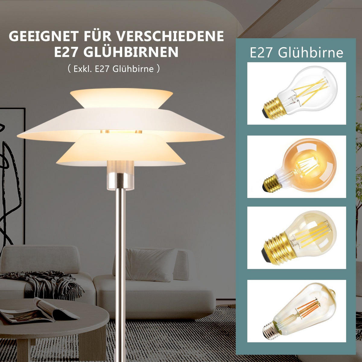 STEHLEUCHTE Albert 40/25/145 cm - Weiß, Metall (25/20/143cm) - Nettlife