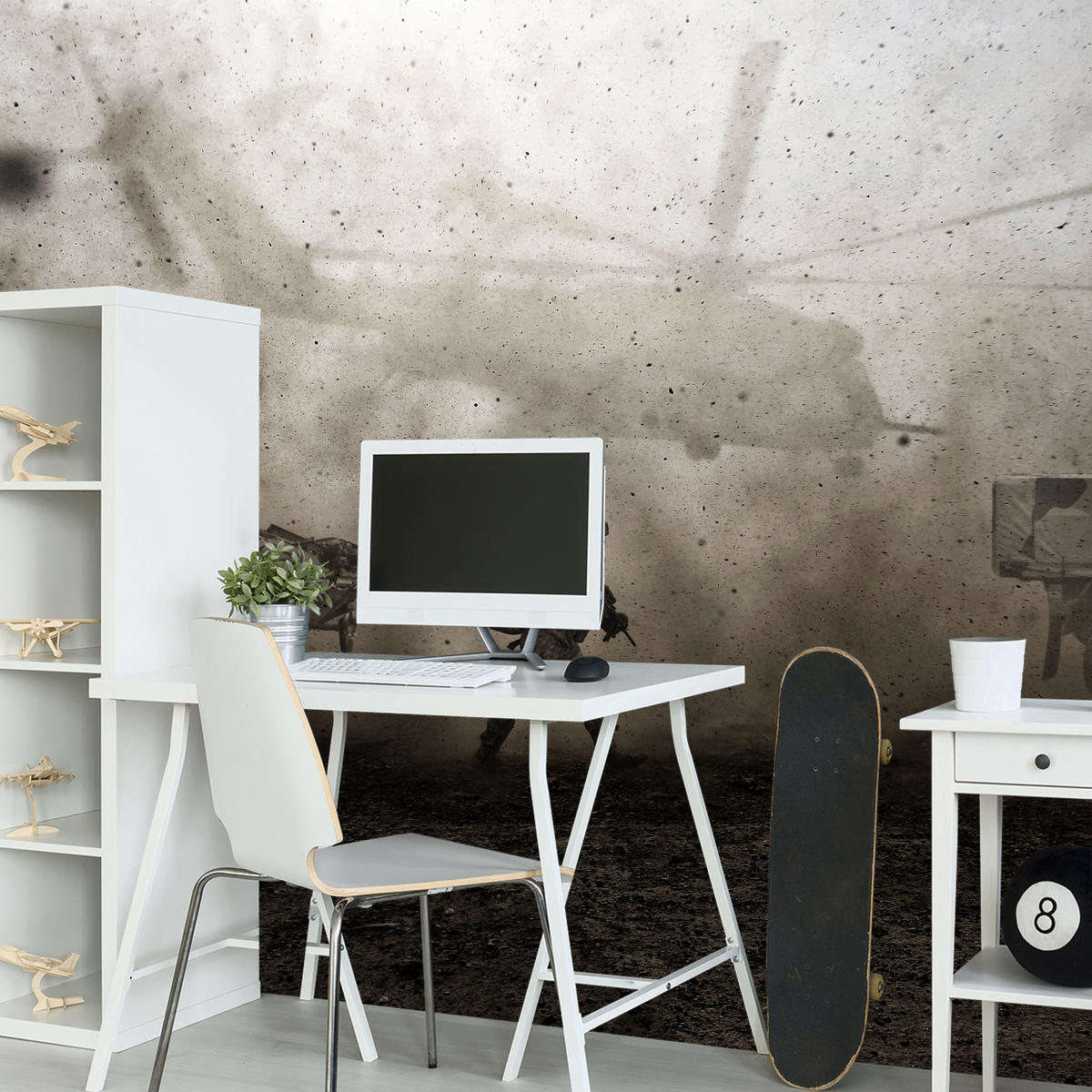 FOTOTAPETE für Jugendzimmer Wüste Militär Hubschrauber Panzer 200x140 - Beige/Schwarz, Papier (200/140cm) - Muralo