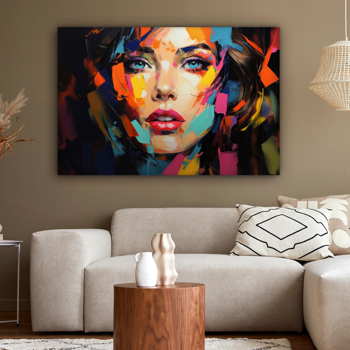 LEINWANDBILD Frau - Porträt - Farbenfroh - Kunst Groß 140x90 cm - Multicolor, Textil (140/90cm) - MuchoWow
