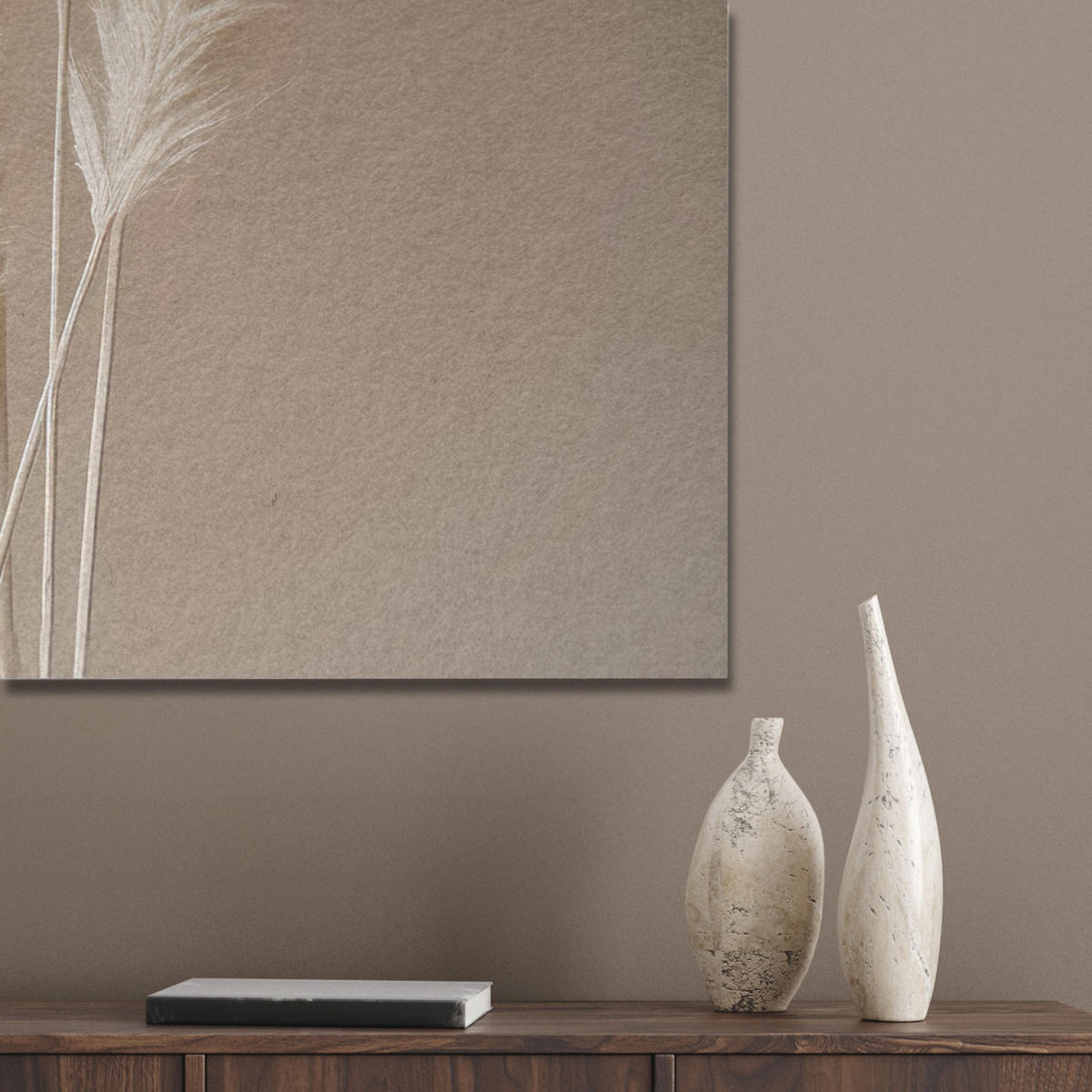AKUSTIKPANEEL Pampasgras - Federn - Pastell - Weiß 90x90 cm - Naturfarben, Textil (90/0.9/90cm) - MuchoWow