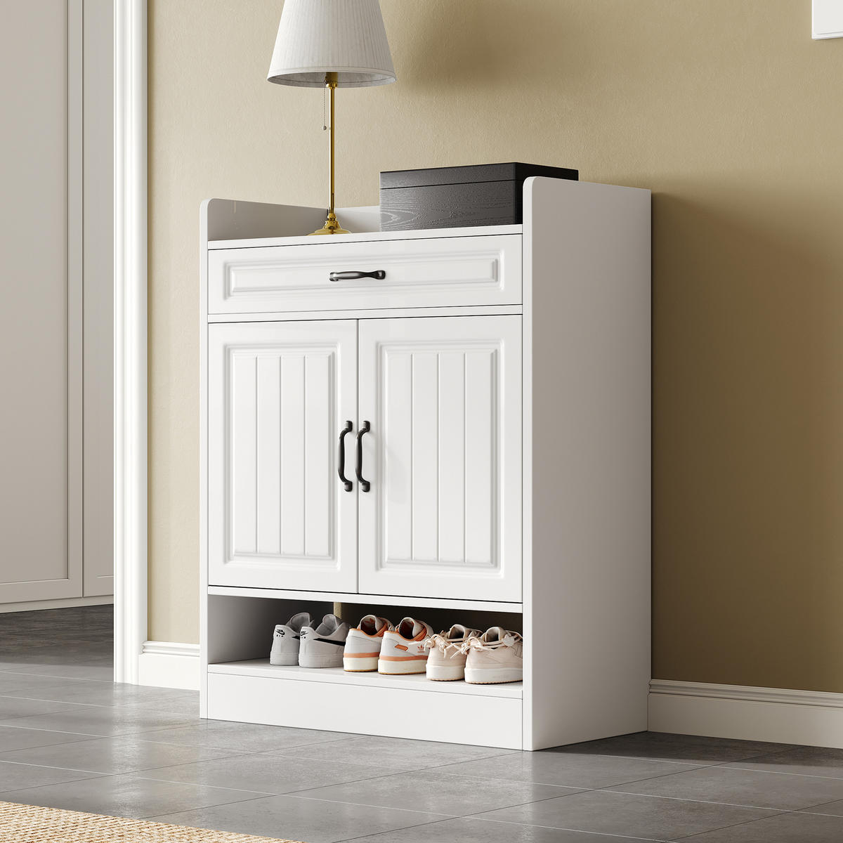 SCHUHSCHRANK Modern mit verstellbaren Regalen Weiß 75x36x95.5cm - Weiß, Holzwerkstoff (36/95.5/75cm) - FLIEKS