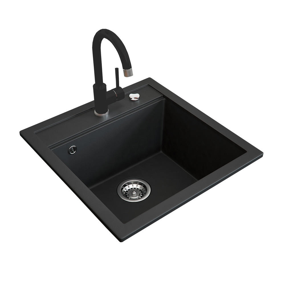 GRANITSPÜLE MIT ARMATUR Schwarz 49 x 50 cm mit Armatur Schwarz - Schwarz, Keramik (49/19/50cm) - Bergstroem