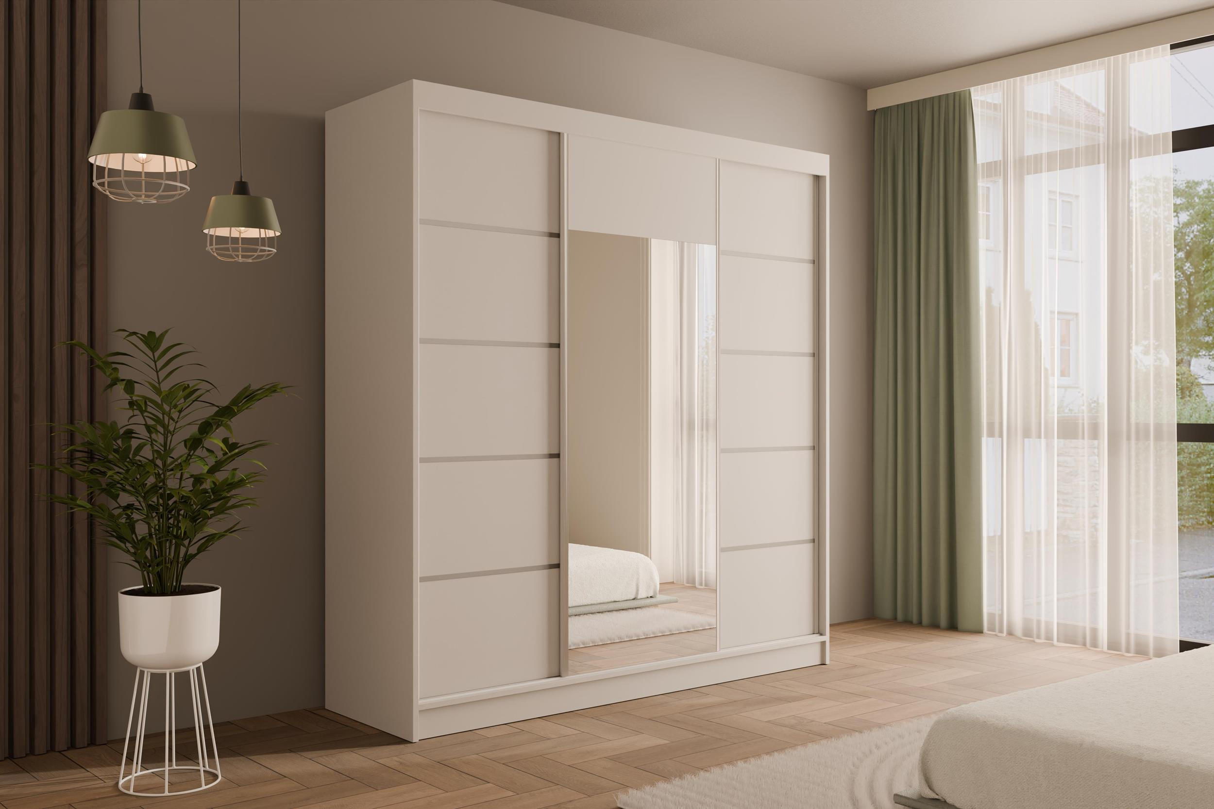 KLEIDERSCHRANK mit Spiegel V2-LINEA 215x200 cm Weiß - Weiß, Holzwerkstoff (200/215/61cm) - ALTDECOR
