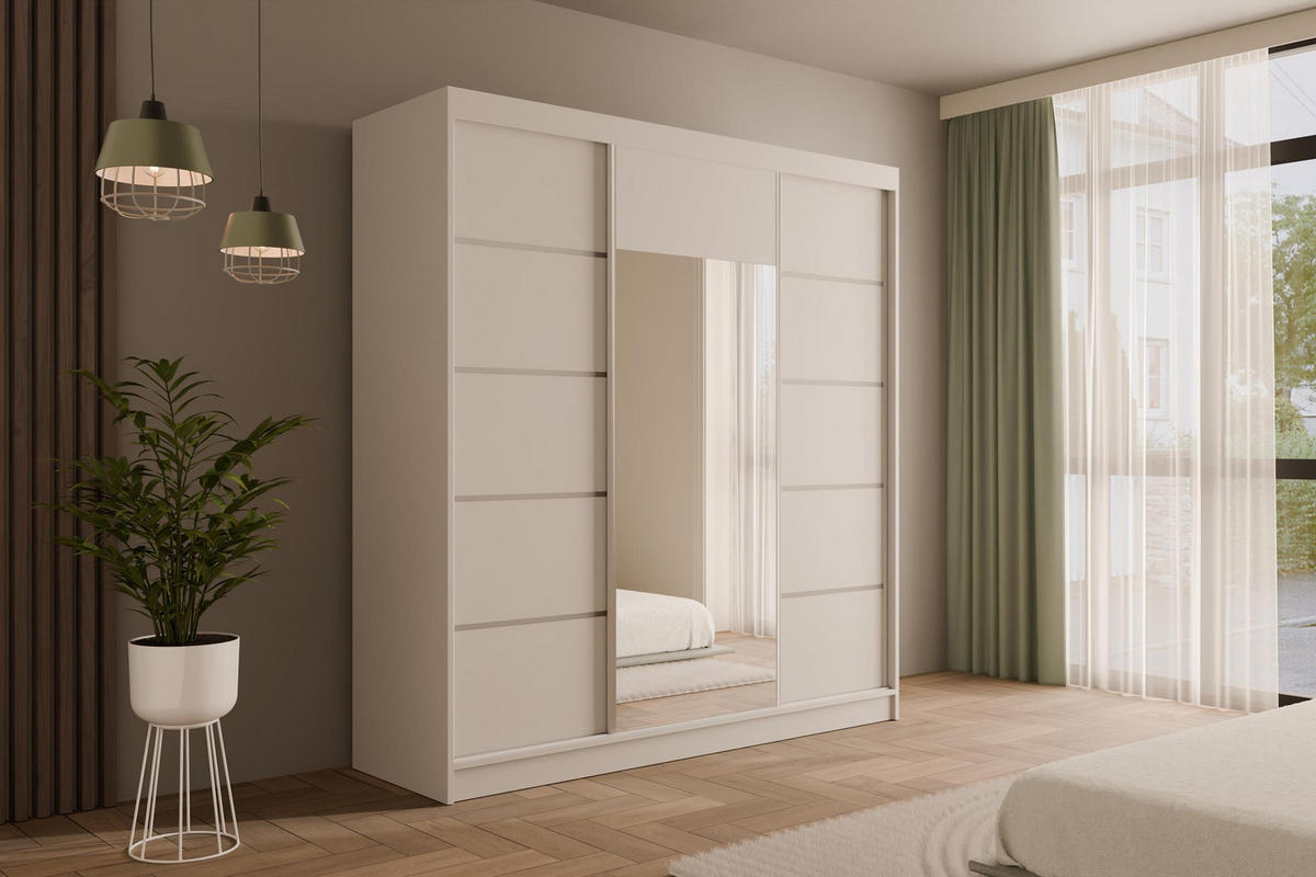 KLEIDERSCHRANK mit Spiegel V2-LINEA 215x200 cm Weiß - Weiß, Holzwerkstoff (200/215/61cm) - ALTDECOR
