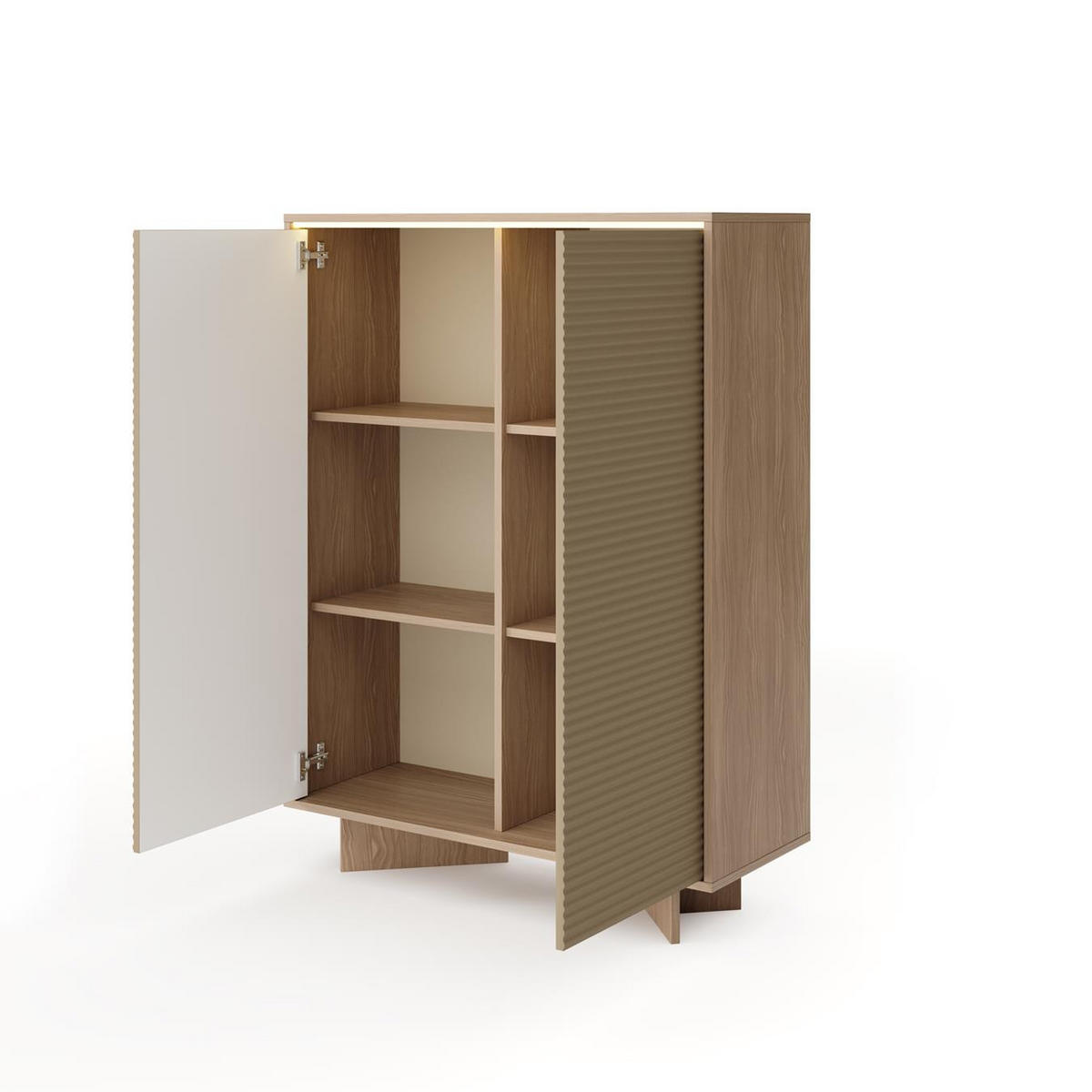 HIGHBOARD DEMI Cappuccino, Hochkommode mit LED-Beleuchtung - Cappuccino, Holzwerkstoff (104/138/40cm) - Bettso