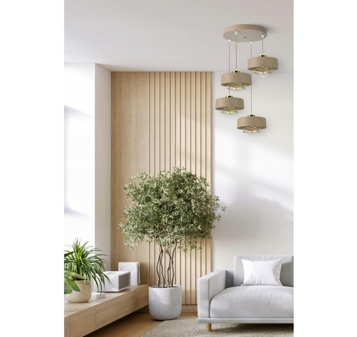 PENDELLEUCHTE ECRU - Beige/Goldfarben, Metall (44/44/100cm) - kiki design