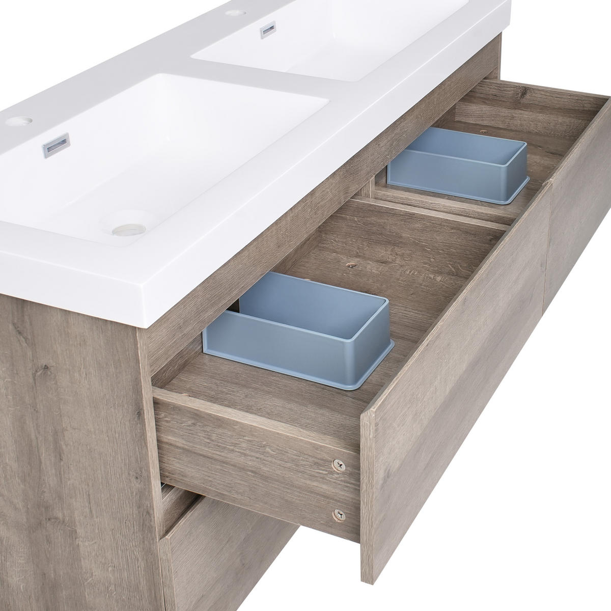 DULAP SUB LAVOAR montat pe perete cu lavoar dublu taupe Viedma - taupe, compozit lemnos (120/52/46cm) - Beliani