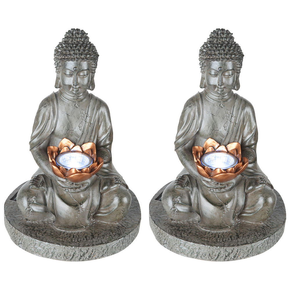 LED AUSSENLEUCHTE Buddha Grau 2er Set - Grau, Kunststoff (18/18/28cm) - Globo Lighting
