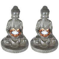 LED AUSSENLEUCHTE Buddha Grau 2er Set - Grau, Kunststoff (18/18/28cm) - Globo Lighting