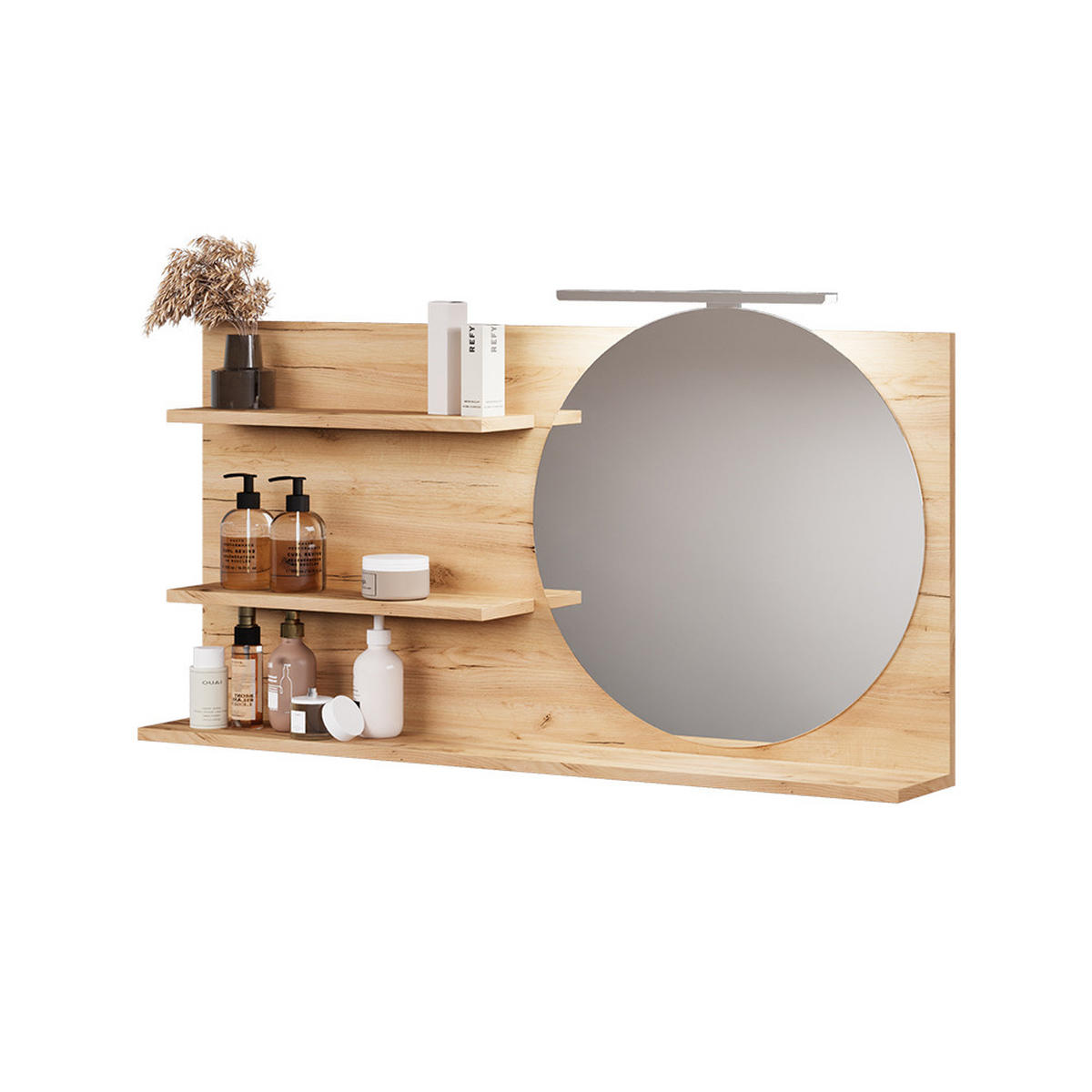 BADSPIEGELSCHRANK Avena Eiche 100 x 50 cm mit 3 offenen Fächern - Eichefarben, Holzwerkstoff (100/50/13.5cm) - Vicco