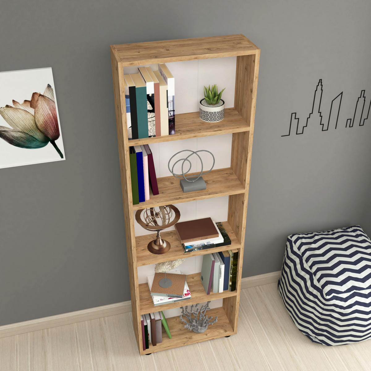 BÜCHERREGAL Vara - Eichefarben, Holzwerkstoff (55/172/20cm) - [en.casa]