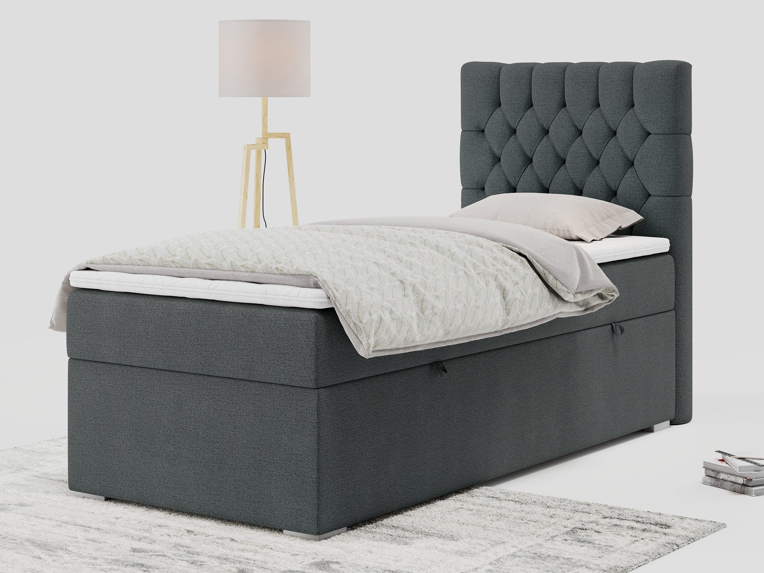 BOXBETT PERA 90/200 Dunkelgrau Struktur - H4 - Rechts Seite - Dunkelgrau, Holz/Textil (90/200cm) - MKS