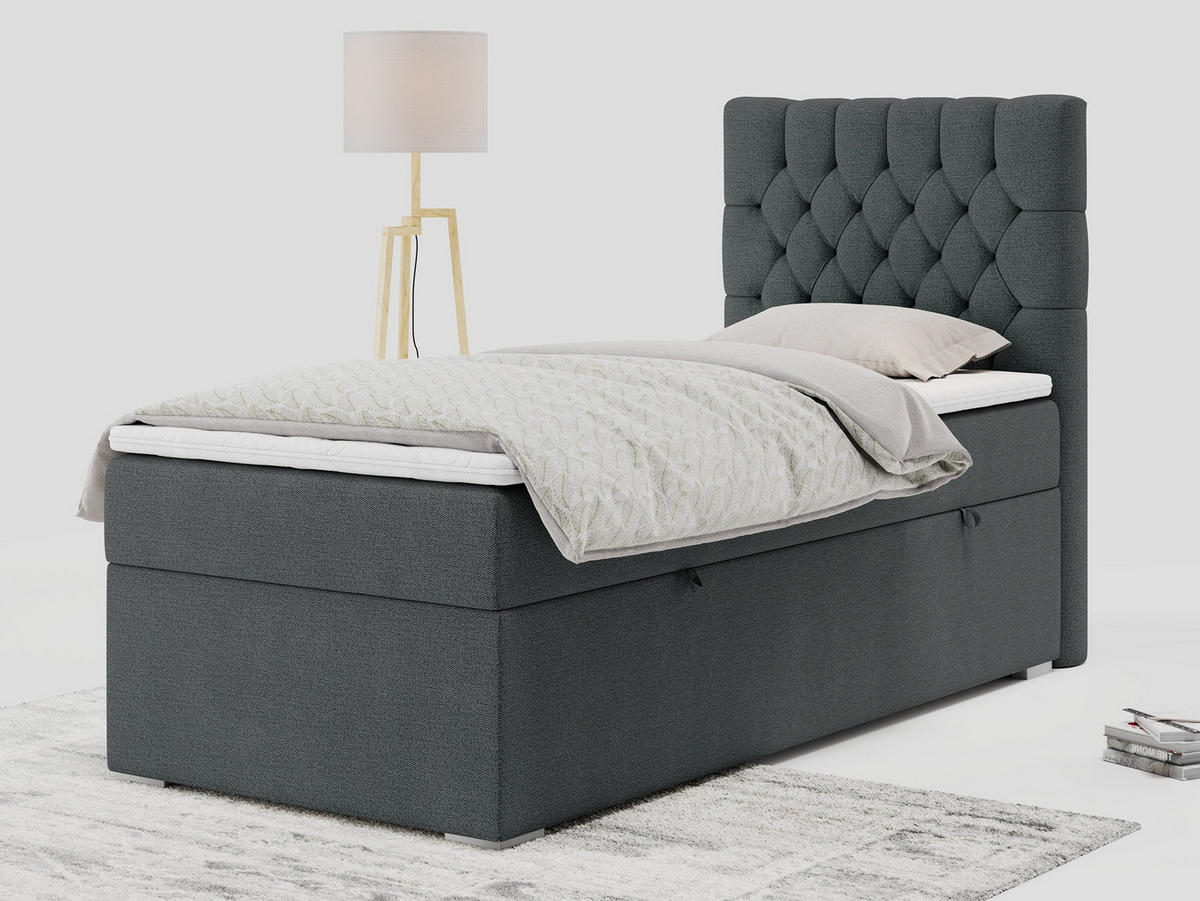 BOXBETT PERA 90/200 Dunkelgrau Struktur - H3 - Rechts Seite - Dunkelgrau, Holz/Textil (90/200cm) - MKS