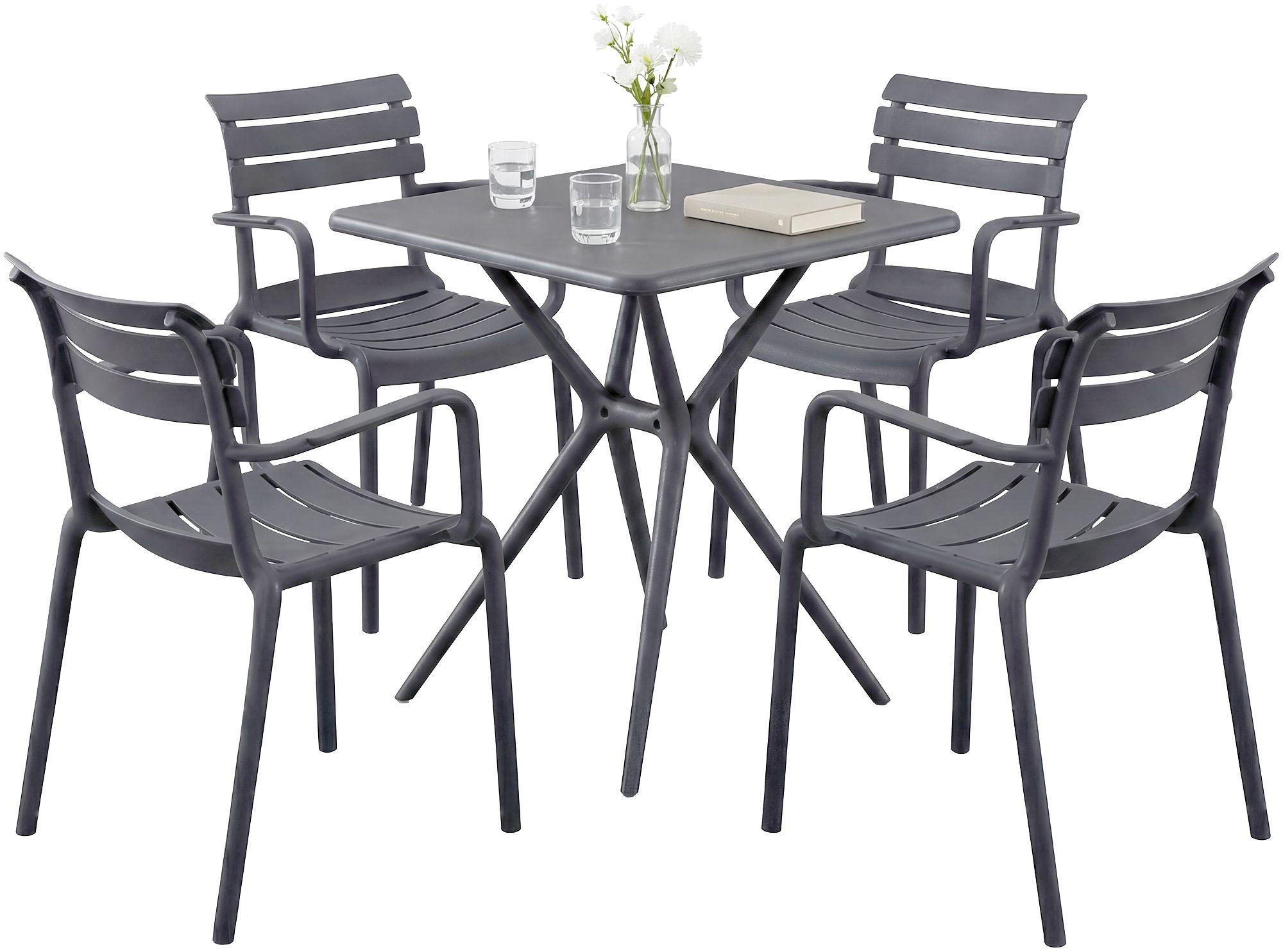 GARTENMÖBEL-SET Nora 4 Stühle 186x186x82cm Kunststoff Dunkelgrau Balkonset - Dunkelgrau, Kunststoff - DELUKE