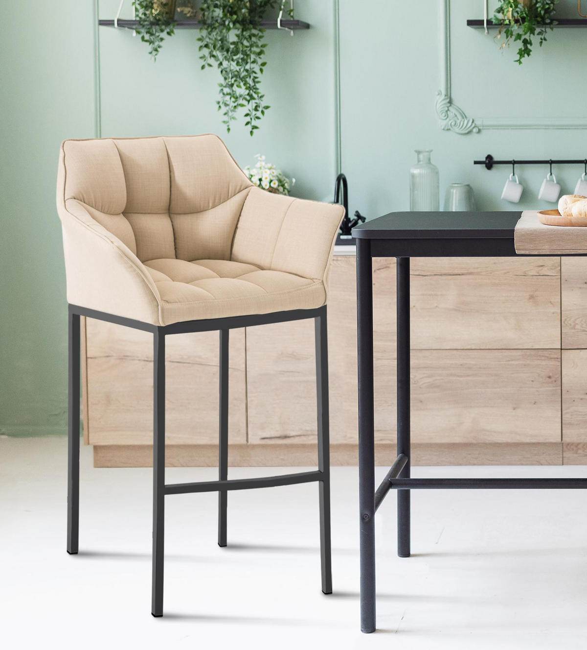 BARHOCKER Stoff creme - Creme/Schwarz, Textil/Metall (64/110/48cm) - CLP