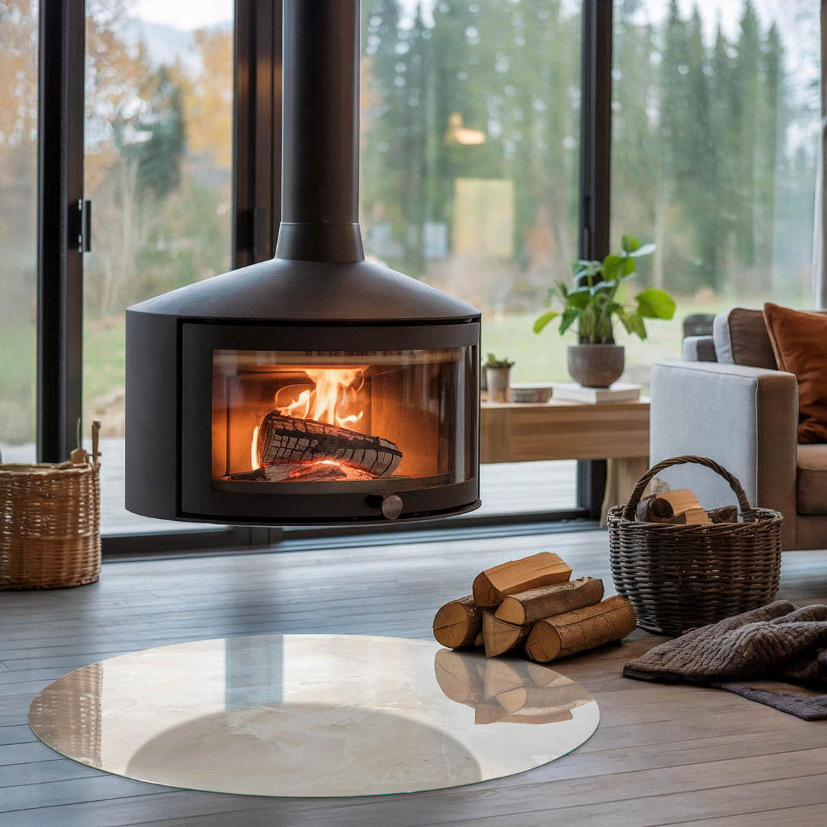 GLASPLATTE für Kamin Ø 100 cm - Creme, Glas (100/100/0.4cm) - TULUP