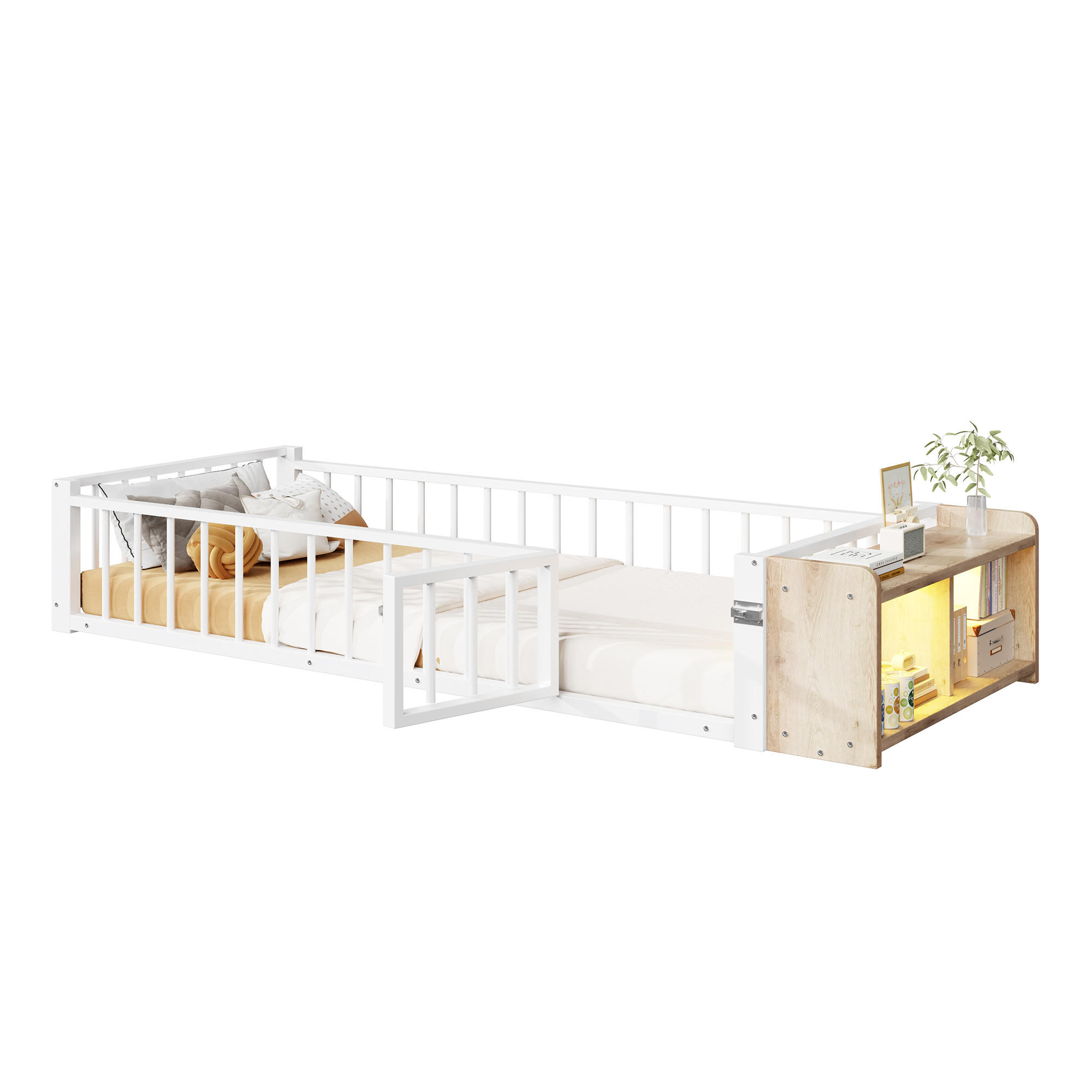 METALLBETT 90x200 cm LED Schubladen weiß - Weiß, Holzwerkstoff (90/200cm) - LEBENLANG