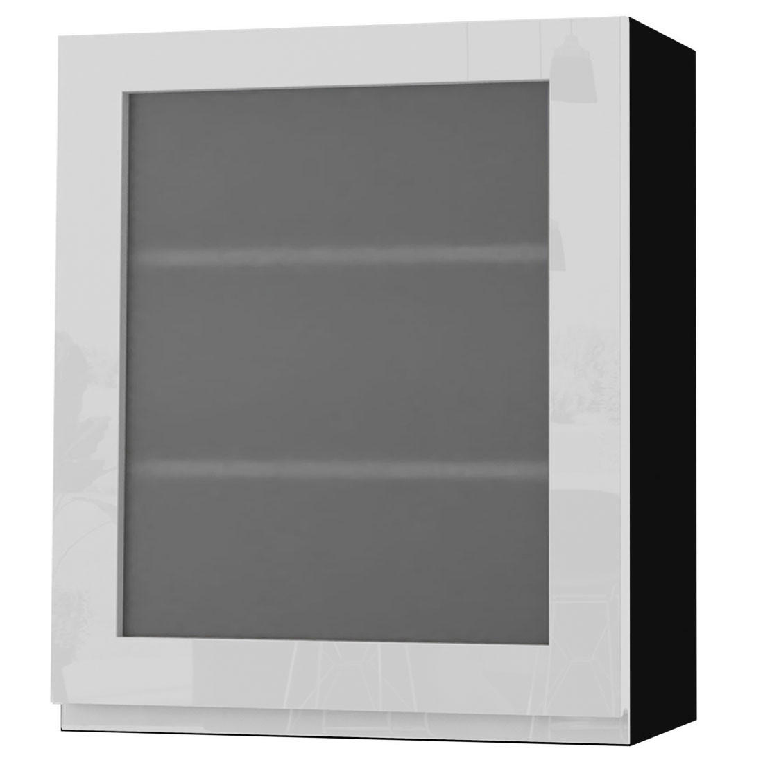 Feldmann-Wohnen Hängeschrank Weiß Hochglanz, Schwarz 60x72x32.5 cm