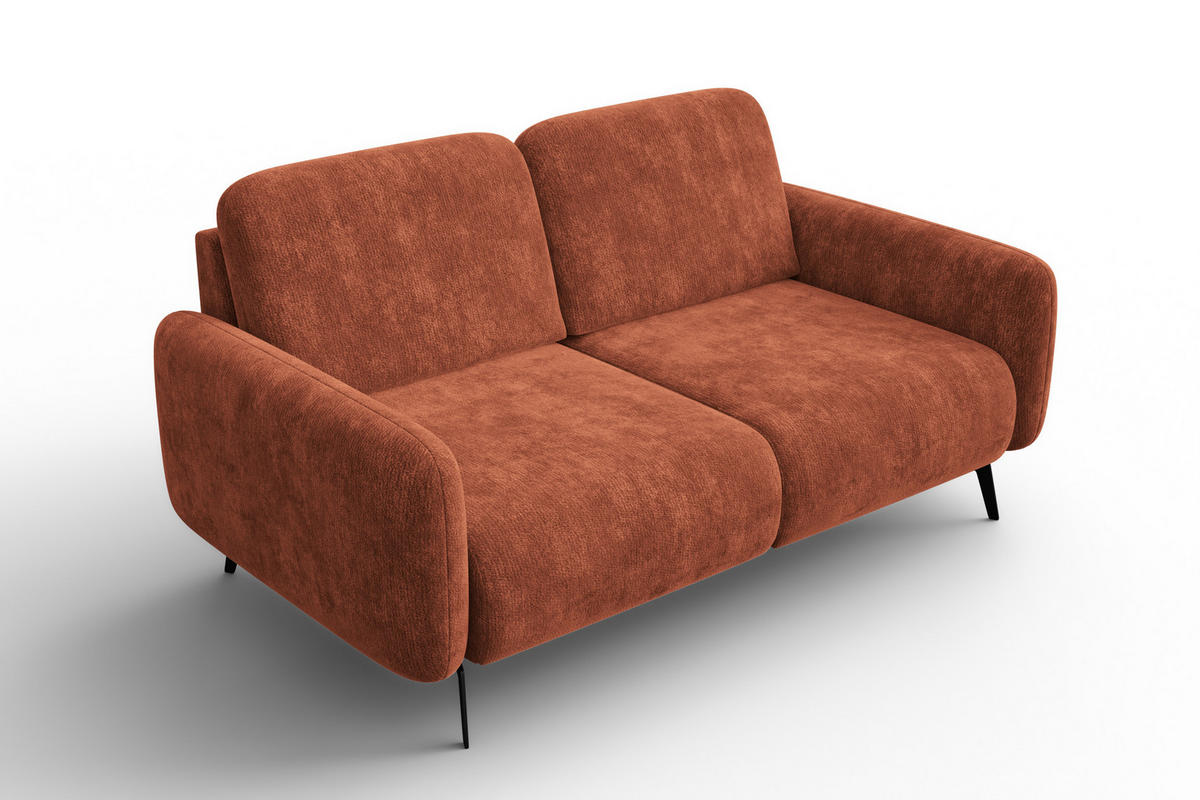 SOFA FEBE 2-Sitzer, rostroter Chenille-Stoff - Rostfarben/Schwarz, Holz/Textil (160/82/96cm) - Wozimo