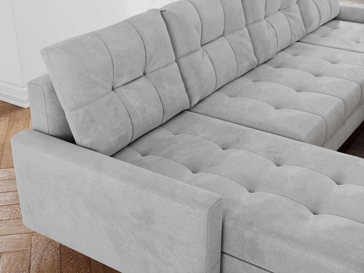 WOHNLANDSCHAFT Colin U Velvet Hellgrau - Hellgrau/Braun, Holz/Textil (290/75/140cm) - MKS