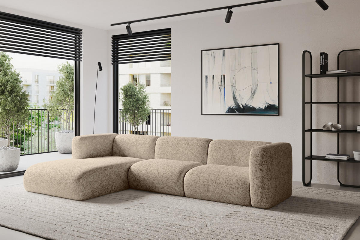 ECKSOFA Ottomane Links MIRA-L1 227x179x89 Braun Velours - Schwarz/Braun, Holzwerkstoff/Kunststoff (227/179cm) - ALTDECOR